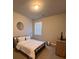 A cozy bedroom featuring carpet floors, a window with blinds, neutral walls, and a comfortable bed at 1935 Manor Pointe Dr, Cumming, GA 30041