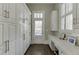 Bright hallway features custom built-in cabinets, marble counters and access to the outdoors at 3980 Saint Elisabeth Sq, Duluth, GA 30096