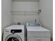 Laundry room featuring front loading washer and dryer with overhead shelf providing storage at 1465 Forest Brook Trl, Cumming, GA 30041