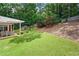 Spacious backyard with a well-manicured lawn, patio area and a wooden privacy fence with mature trees at 3460 Trow Creek Ln, Cumming, GA 30040