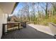 Inviting back deck with wood railing overlooking a lush, wooded backyard is perfect for relaxing and entertaining at 3001 W Potomac Dr, Atlanta, GA 30344