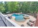 Inviting pool and spa area surrounded by lush landscaping, lounge chairs, and outdoor seating for relaxation at 5040 Blackberry Ln, Buford, GA 30518