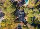 An aerial shot of a home showcases a large, private backyard surrounded by lush greenery at 4861 Karls Gate Dr, Marietta, GA 30068
