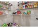 Well-stocked walk-in pantry with metal shelving, providing ample storage space at 1263 Polk Xing, Mcdonough, GA 30252