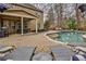Backyard oasis with a sparkling pool, stone patio, and lush landscaping, perfect for outdoor living at 2998 Octavia Cir, Marietta, GA 30062