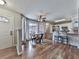 Cozy dining area with wood-look floors and a view into the adjacent kitchen at 5228 Boone Ct, Villa Rica, GA 30180