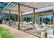 Condo's outdoor patio with pergola, dining area, and lush landscaping, perfect for relaxing and entertaining at 943 Peachtree Ne St # 2009, Atlanta, GA 30309