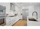 Modern kitchen featuring stainless steel appliances, an island with chairs, and sleek white cabinets at 2425 Peachtree Ne Rd # 903, Atlanta, GA 30305