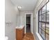 Narrow bathroom with a vanity, open storage, and a view from the window at 4332 N Hickory Ln, Douglasville, GA 30134