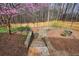 Enjoy this backyard featuring stone steps, a wood fence, and privacy from mature trees, offering a private retreat at 616 Redwood Ln, Canton, GA 30114