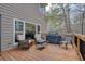 Relax on this spacious wooden deck, featuring comfortable seating and a built-in gas grill for outdoor cooking and entertaining at 616 Redwood Ln, Canton, GA 30114