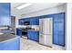 Well-equipped kitchen featuring blue cabinets, stainless steel appliances, and tile flooring at 2565 Rocky Ct, South Fulton, GA 30349