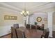 Dining room featuring a chandelier, wainscoting, and a wooden table with seating for six at 1907 Haven Park Se Cir, Smyrna, GA 30080