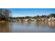 Scenic lake view featuring waterfront homes and vibrant foliage on a clear, sunny day at 251 Waterford Cove Dr, Suwanee, GA 30024