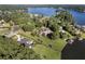 High angle view showing dock, swimming pool, and landscaping of the backyard of this home at 3085 Lake Park Dr, Jonesboro, GA 30236