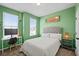 Bedroom with carpet flooring, two windows, an accent wall, and a desk and bed at 399 Skylar Se Way, Atlanta, GA 30315