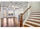 Staircase and living room featuring hardwood floors, fireplace, coffered ceiling, and a modern design at 2240 Mulsanne Dr, Lithonia, GA 30058