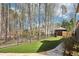 Private backyard with lush green lawn, mature trees, and a fenced perimeter at 6030 Chimney Springs Rd, Buford, GA 30518