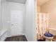 Well-lit bathroom with a Paris-themed shower curtain at 50 Crabapple Ridge Dr, Oxford, GA 30054