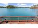 Breathtaking view from the top of the dock with a wood railing, facing the serene lake and lush islands at 7565 Heard Rd, Cumming, GA 30041
