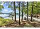 Scenic lakeside view from the property with mature trees and a sandy beach at 7565 Heard Rd, Cumming, GA 30041