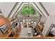 Vaulted living room boasts a stone fireplace, hardwood floors, and backyard views at 7565 Heard Rd, Cumming, GA 30041