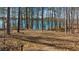 View of a lake from a wooded lot, showcasing the serene waterfront setting and natural beauty of the property at 7565 Heard Rd, Cumming, GA 30041