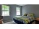 Neutral bedroom with natural light from two windows and patterned bedding at 3875 Wintergreen Ct, Marietta, GA 30062