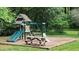 Outdoor playground with a slide, swing set, picnic table, and a soft mulch ground cover at 3875 Wintergreen Ct, Marietta, GA 30062