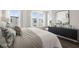 Bright and airy bedroom with large windows, dark furnishings and views of the neighborhood at 201 New St # 1102-8, Decatur, GA 30030
