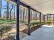 Back porch overlooking a wooded yard and concrete flooring at 105 Lakeview Ln, Stockbridge, GA 30281