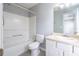 Clean bathroom with white tub, toilet, and vanity, offering a simple and functional space at 32 Hampton Dr, Cartersville, GA 30121