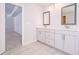 Bathroom with dual sinks and white vanity at 147 Treeline Trl, Canton, GA 30115