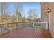 Exterior deck overlooking the backyard, featuring wood flooring and railings with a view at 3690 Millwater Xing, Dacula, GA 30019