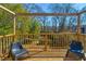 A wooden deck with two chairs offers a relaxing outdoor space overlooking the landscaped yard at 565 Candler St, Atlanta, GA 30307