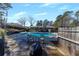 Backyard pool with patio, seating, and privacy fence at 2007 Manassas Dr, Woodstock, GA 30189