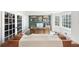 Bright office featuring custom shelving, a computer, french doors and a comfortable sofa at 4805 Mystere Sw Ln, Lilburn, GA 30047