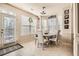 Bright dining area with a round table, white chairs, and large windows with decorative blinds at 3362 Brockenhurst Dr, Buford, GA 30519