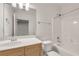 Clean bathroom with large mirror, bathtub and shower at 535 Waters Way, Fayetteville, GA 30215