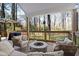Cozy covered deck with outdoor seating area and a stone fire pit, perfect for relaxation at 181 Arrowood Ln, Alpharetta, GA 30009
