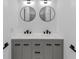 Modern bathroom vanity featuring dual sinks, stylish mirrors, and sleek fixtures at 6042 Creekford Dr, Lithonia, GA 30058