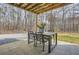 Covered patio offering an outdoor dining space with a table set, and a beautiful wooded view at 115 Bruce Rd, Douglasville, GA 30134