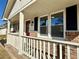 Up-close view of the front porch featuring painted railings and brick accents at 1091 Mountain View Nw Rd, Conyers, GA 30012