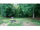 Serene backyard with mature trees, a lush lawn, and a charming bird bath centerpiece at 210 Wrights Mill Way, Canton, GA 30115