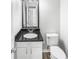Modern half bath includes single vanity with granite countertop at 4565 Bridle Point Pkwy, Snellville, GA 30039