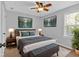 This bedroom includes a large bed, soft carpeting, and tasteful wall art at 1235 King Springs Se Ct, Smyrna, GA 30080