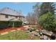 Spacious backyard featuring a serene water feature and rock details with manicured landscaping at 1884 Point River Dr, Duluth, GA 30097