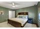 Comfortable bedroom features stylish green paneled walls, plush bedding, and a ceiling fan at 1116 Citadel Dr, Atlanta, GA 30324