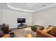 Comfortable living room featuring leather furniture and a large television at 7455 Richmond Way, Cumming, GA 30040