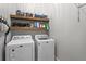 Well-organized laundry room with floating wood shelves and modern, white, front-loading washer and dryer at 2061 Westwood Cir, Smyrna, GA 30080